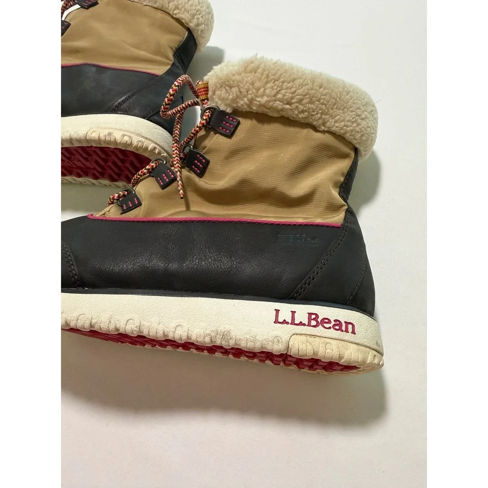 LL Bean Ultrasoft Insulated Winter Boots Brown Tan Pink 504631 Womens 9.5 M